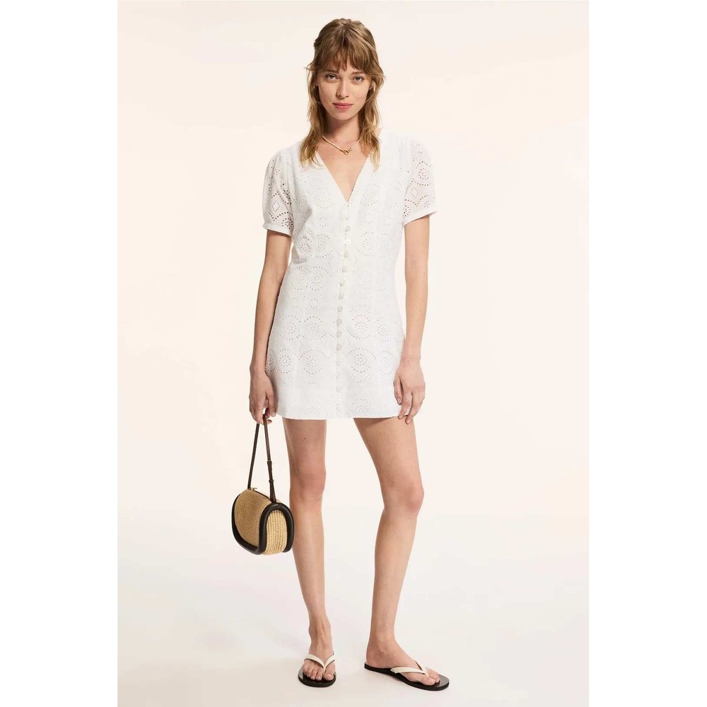Joes Halle Eyelet Mini Dress Womens S White Button Front Cotton Lace Beachy Boho
